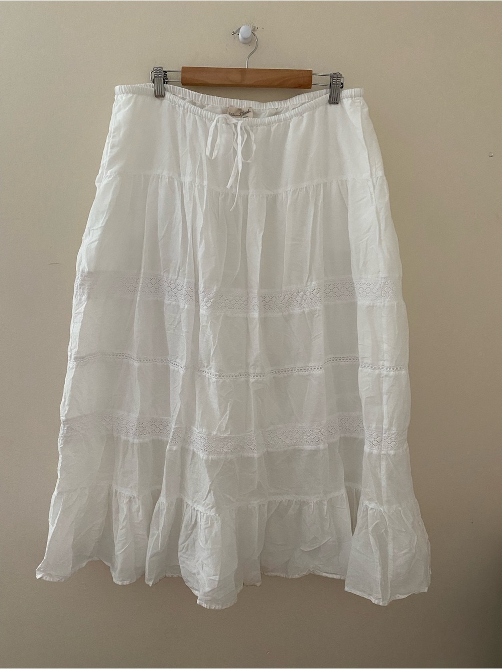 Universal Thread Minimalist Cotton White Tiered Maxi Skirt with Eyelet Trim XL